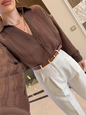 Kahve Oversize Transparan Tensel Gömlek - 4914