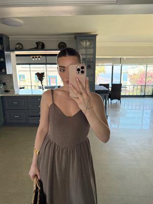 Kahve Rengi  Arkadan Bağlamalı Elbise CR