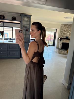 Kahve Rengi  Arkadan Bağlamalı Elbise CR