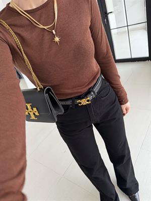 Kahve Rengi  Bisiklet Yaka Transparan Bluz-1091