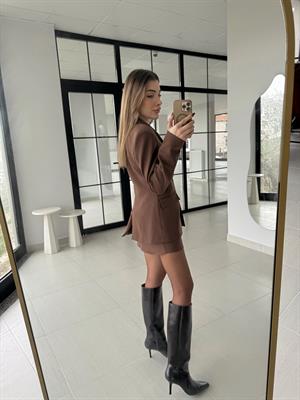Kahve Rengi Blazer Ceket-Etek Takım 