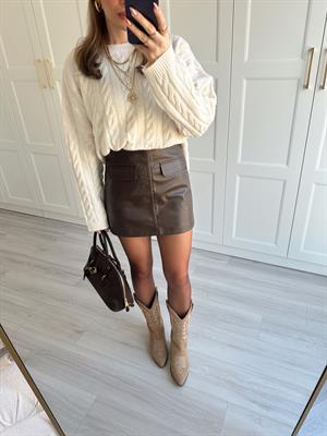 Kahve Rengi  Cepli Deri Etek 