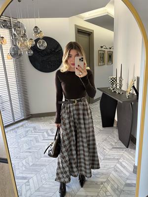 Kahve Rengi  Kemerli Etek-37193