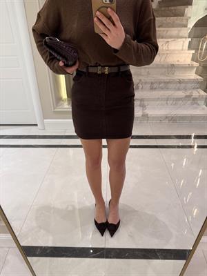 Kahve Rengi Kısa FW Denim Etek