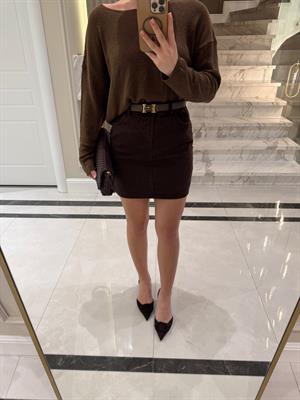 Kahve Rengi Kısa FW Denim Etek