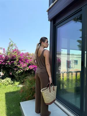 Kahve Rengi Modal Kumaş Kalın Askılı Takım