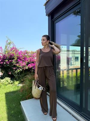 Kahve Rengi Modal Kumaş Kalın Askılı Takım