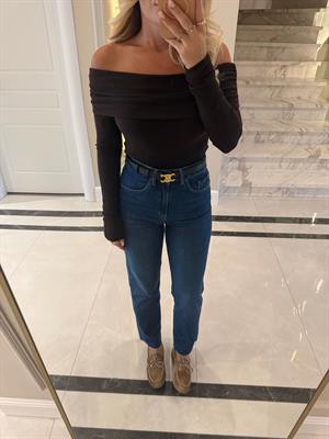 Kahve Rengi  Omuzları Açık Uzun Kollu Top-32128