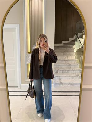 Kahve Rengi Oversize Poliviskon Blazer Ceket
