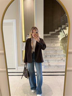 Kahve Rengi Oversize Poliviskon Blazer Ceket