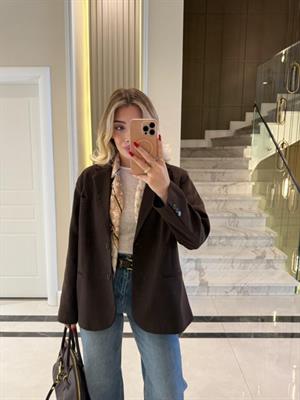 Kahve Rengi Oversize Poliviskon Blazer Ceket