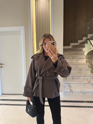 Kahve Rengi Oversize Trençkot-9592
