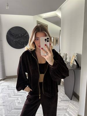 Kahve Rengi Üçlü Kadife Takım-0097