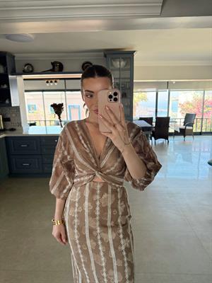 Kahve Rengi Uzun Lilyum Elbise 