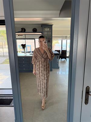 Kahve Rengi Uzun Lilyum Elbise 