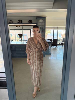 Kahve Rengi Uzun Lilyum Elbise 