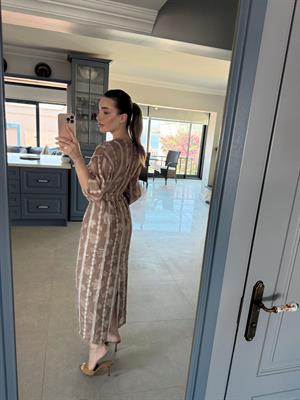 Kahve Rengi Uzun Lilyum Elbise 