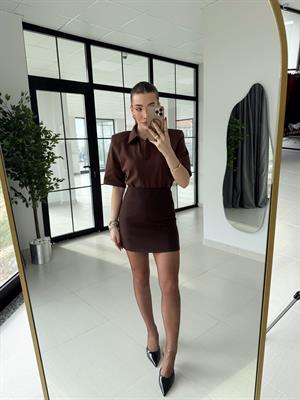 Kahve Rengi Yüksekbel Massi Düz Etek