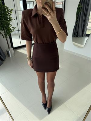 Kahve Rengi Yüksekbel Massi Düz Etek