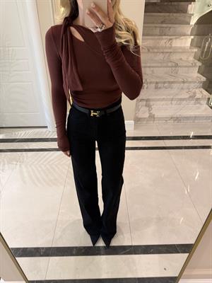 Kahve Uzun Kollu Bluz-1084