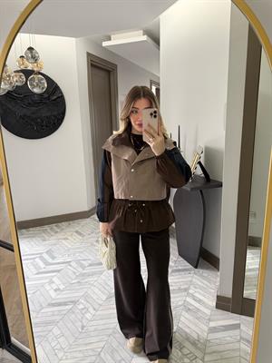 Kahve -Vizon Trenç Detaylı Spor Takım-37063