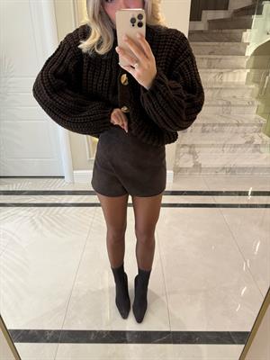 Kahverengi Asimertik Şort Etek-81067