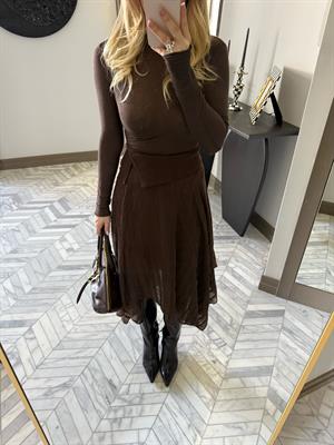 Kahverengi Bel Detaylı Midi Boy Etek-37203