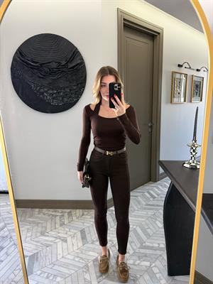 Kahverengi Boyundan Geçmeli Bluz-qs 