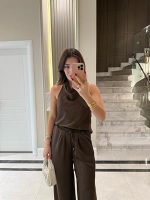 Kahverengi Degaje Yaka Daten İkili Takım