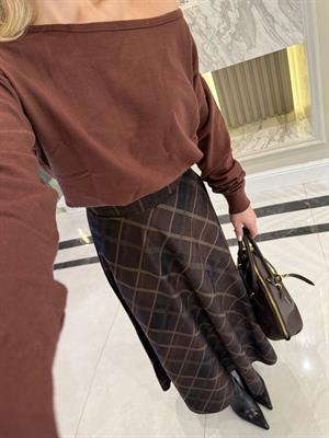 Kahverengi Ekose Desenli Etek-1137