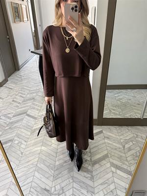 Kahverengi Elbiseli Modal Kumaş İkili Takım-4064