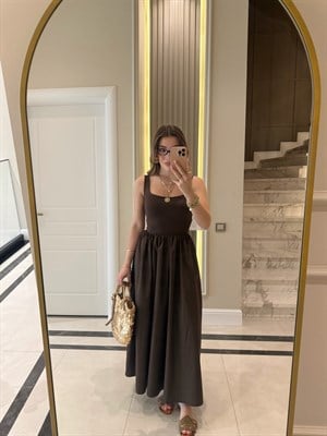 Kahverengi Kalın Askılı Baden Elbise