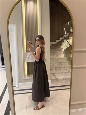 Kahverengi Kalın Askılı Baden Elbise