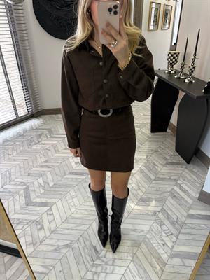 Kahverengi Kemerli Denim Elbise-37067