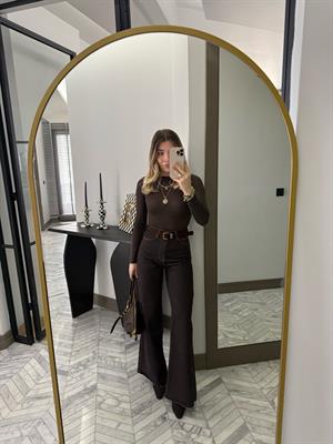Kahverengi Kemerli Denim Palazzo Jean-1025