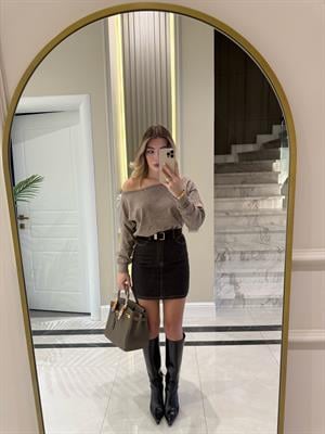 Kahverengi Kemerli Kot Etek -1131