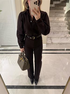 Kahverengi Kemerli Premium Denim Tulum 
