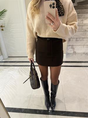 Kahverengi Kemerli Şort Etek-224