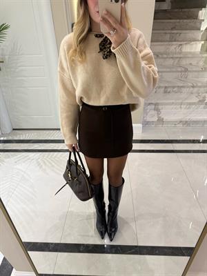 Kahverengi Kemerli Şort Etek-224