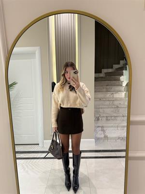 Kahverengi Kemerli Şort Etek-224