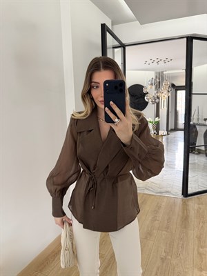 Kahverengi  Kruvaze Yaka Vatkalı Gömlek-5029