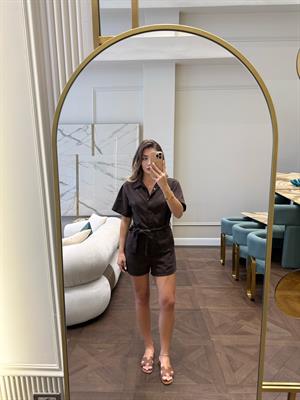 Kahverengi Kuşaklı Şortlu Tulum -72028