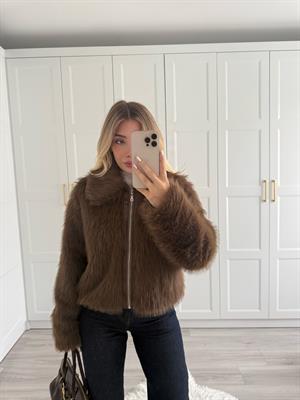 Kahverengi Murcia Fermuarlı Kürk Ceket