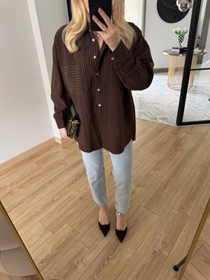 Kahverengi Oversize Dokulu Gömlek-5000