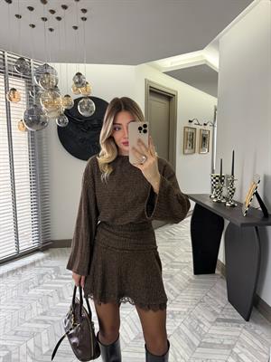 Kahverengi Pamuksu Dokulu Elbise-35527