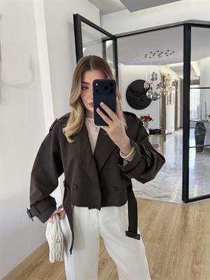 Kahverengi Reglan Kısa Ceket-9306