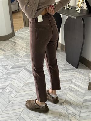 Kahverengi Retro Yıkamalı Kesik Paçalı Boyfit Jean 