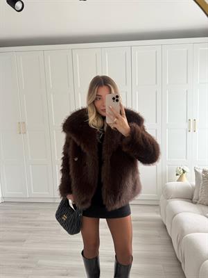 Kahverengi Şal Yakalı Premium Kürk