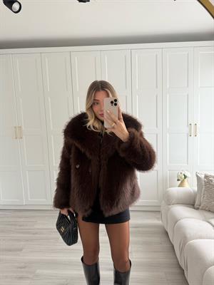 Kahverengi Şal Yakalı Premium Kürk