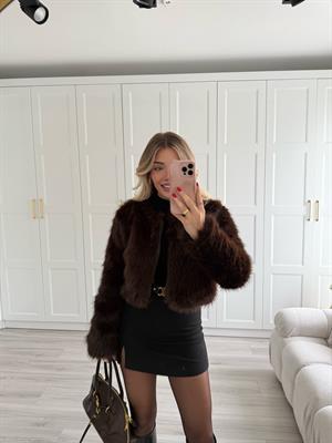 Kahverengi Sıfır Yaka Kısa Kürk